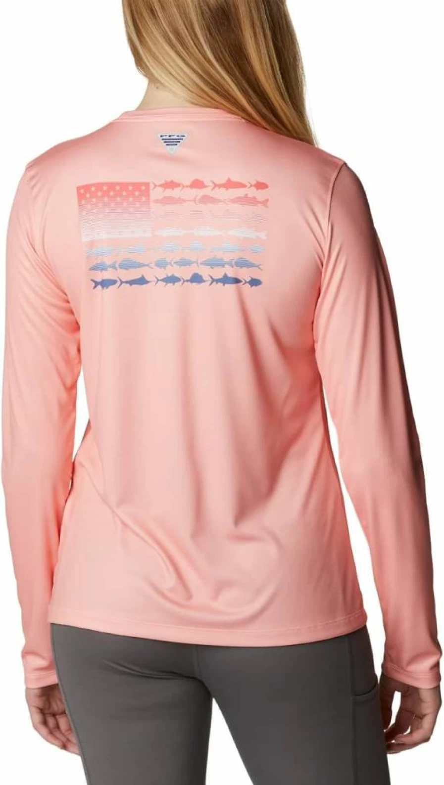 Columbia Women's PFG Long Sleeve Tidal Tee with Fish Flag Design - UPF Sun Protection Fishing Shirt