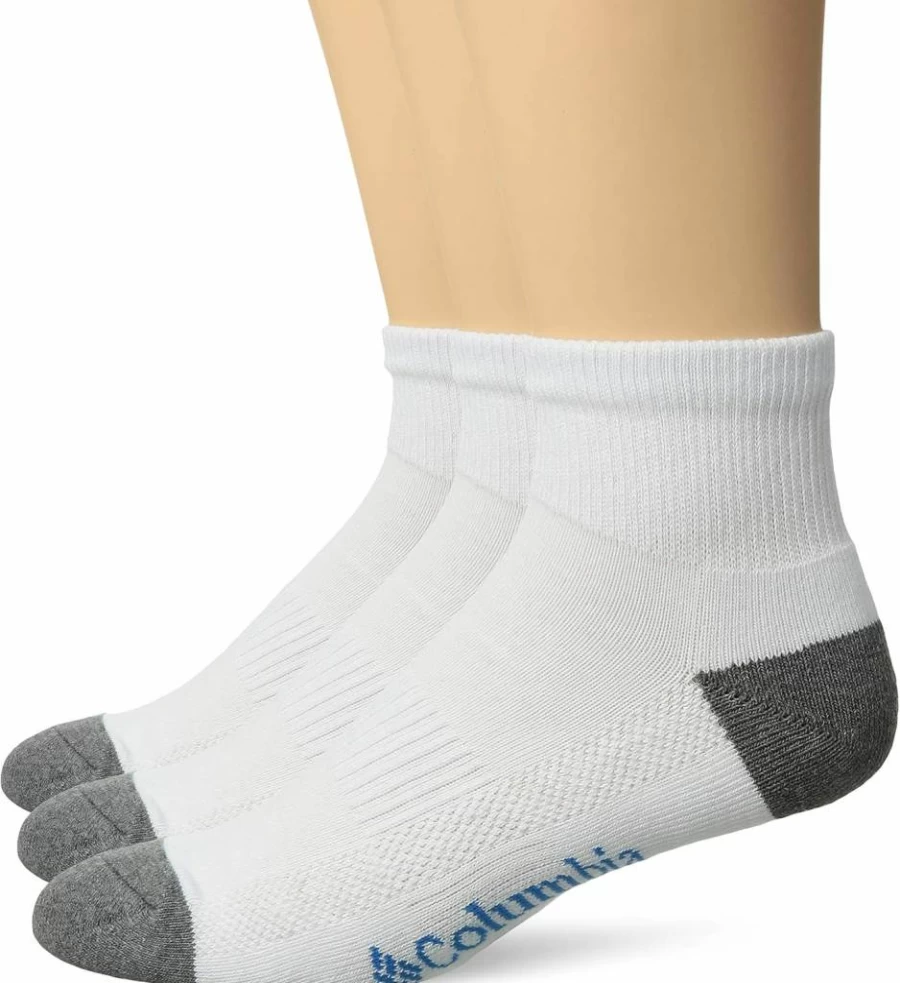 Columbia Men's Quarter Socks 3-Pack, White Cushioned Athletic Socks Size 10-13 US