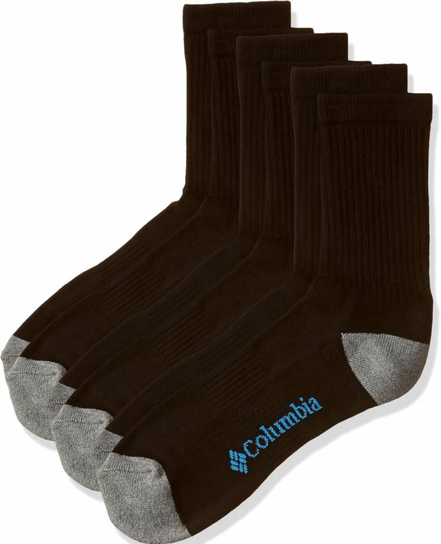 Columbia Men's Black Half Cushion Crew Socks 6-Pack (Shoe Size 10-13) | Moisture-Wicking Hiking & Athletic Socks