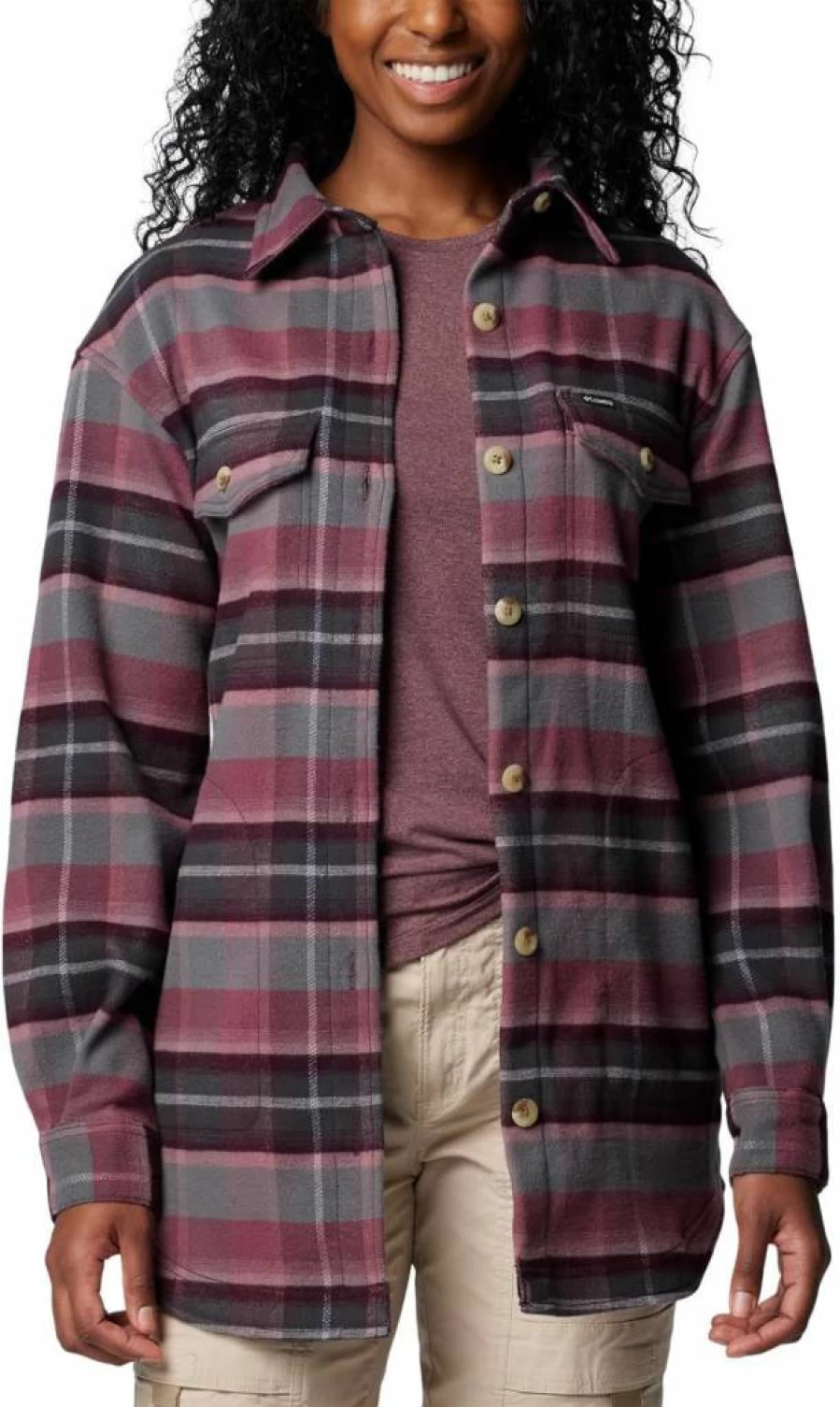 Columbia Women's Calico Basin Shirt Jacket - Lightweight Outdoor Flannel Shirt for Hiking & Casual Wear