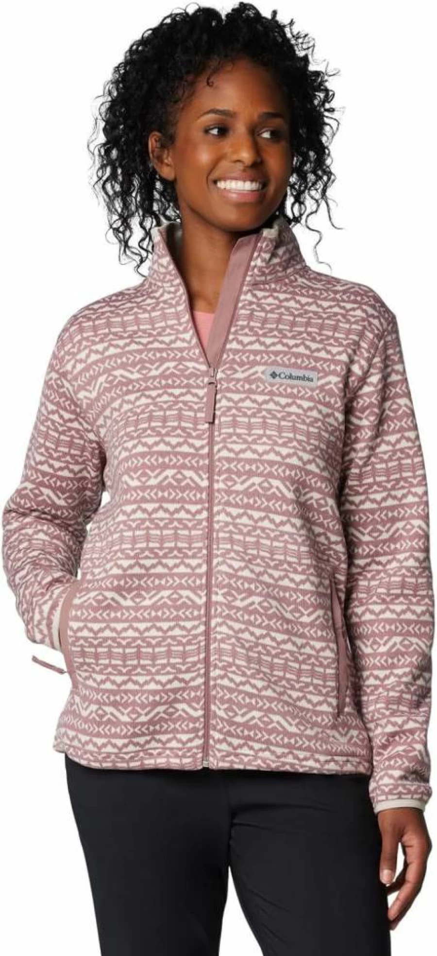 Columbia Women's Full Zip Sweater with Weather Print - Lightweight Fleece Jacket for Outdoor Activities